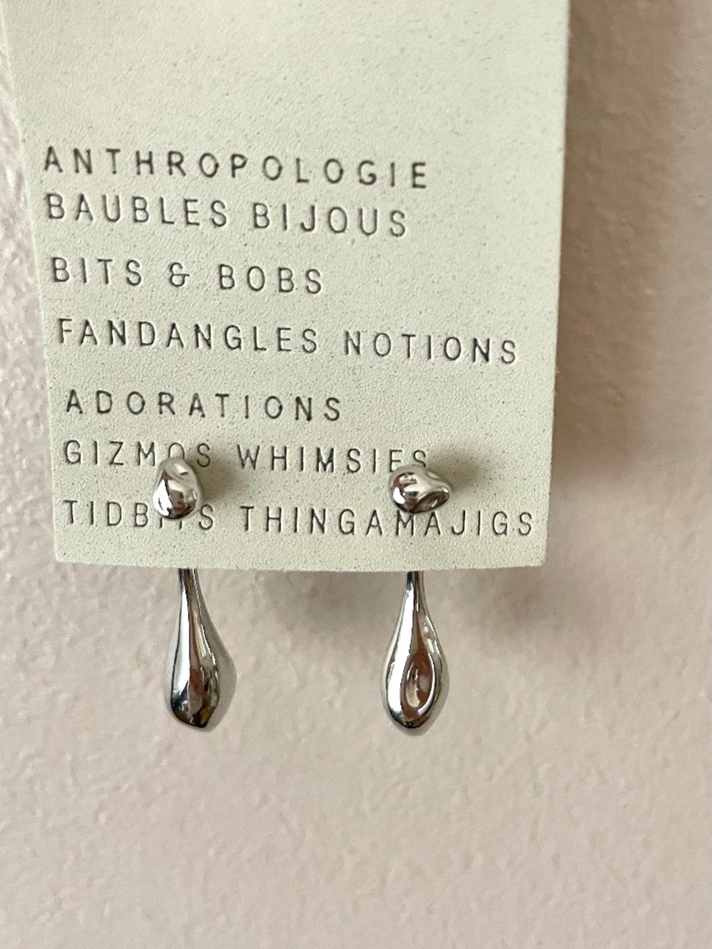 Anthropologie Structural Drop Earrings in Silver Tone